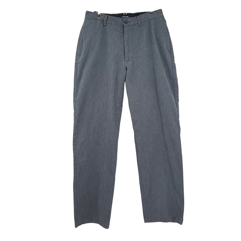 Vintage Structure Pants Mens‎ Gray Twill Flat Front Trousers 33x34 Relaxed 2001